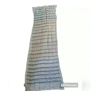Shihreen raw edge blue white and tan scarf